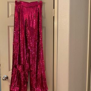 Sequin Wide Leg Pants - Pink